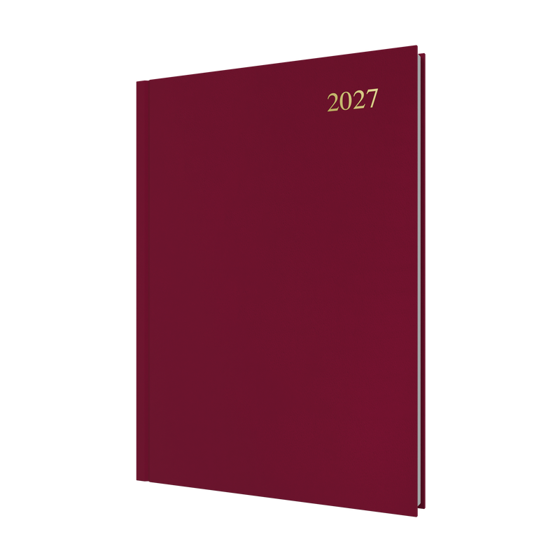Collins Essential 2027 A4 Day to a Page Diary Maroon front cover