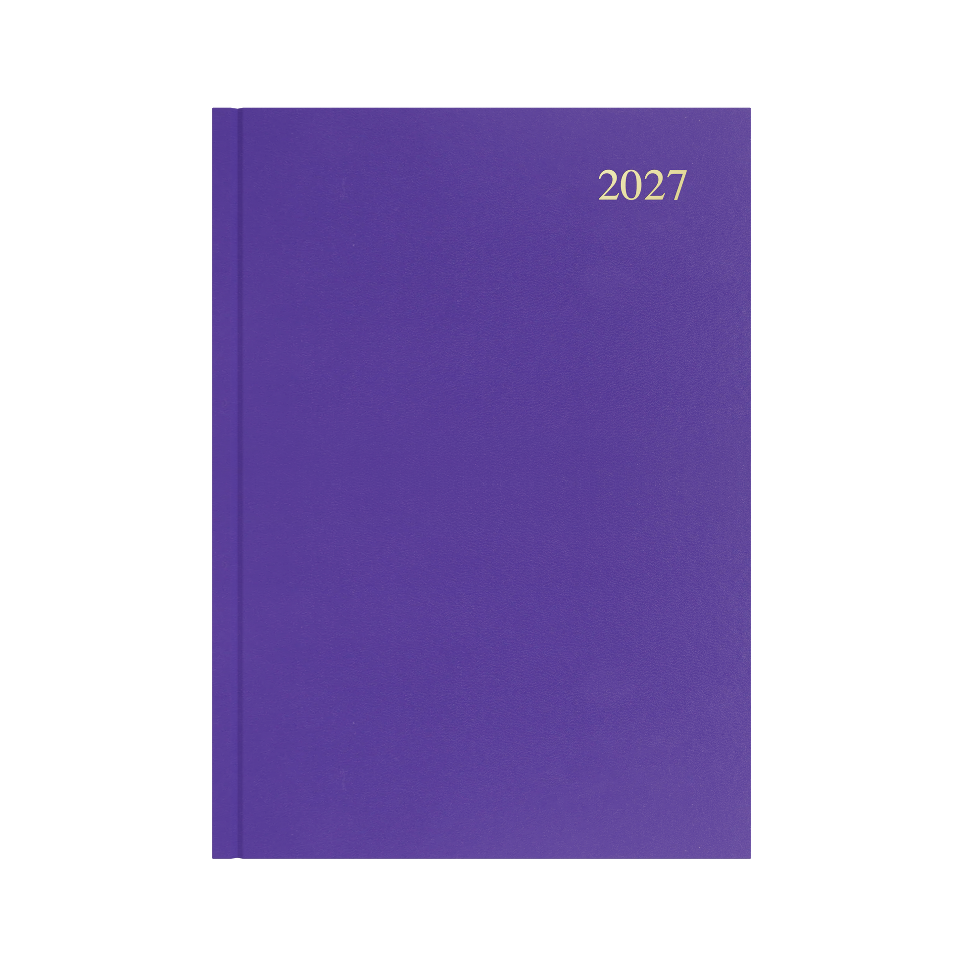 Collins Essential 2027 A4 day to a page diary purple cover angled view