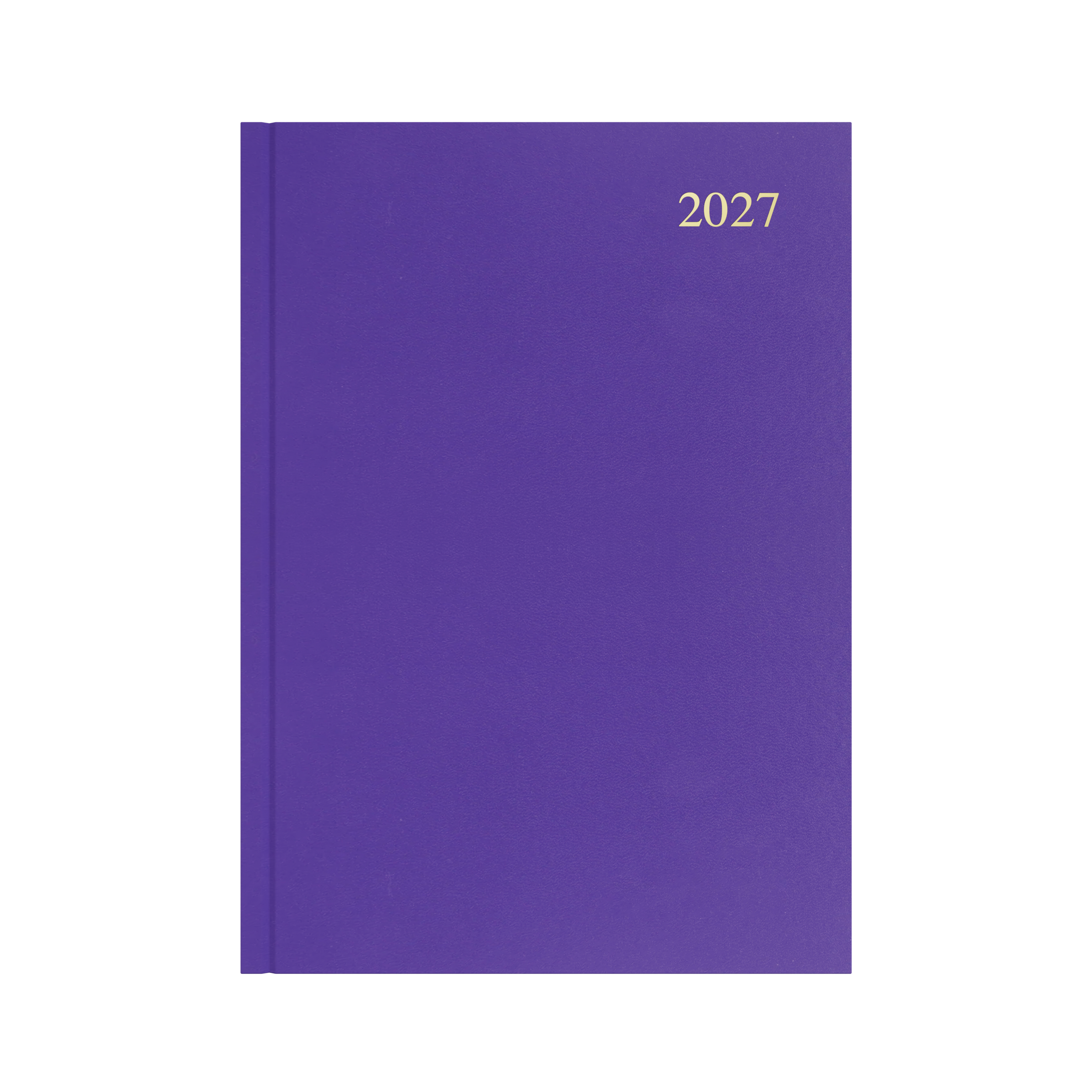 Collins Essential 2027 A4 day to a page diary purple cover angled view