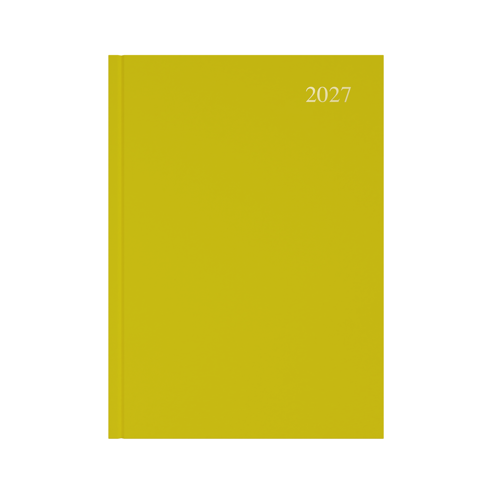 Collins Essential 2027 A4 day to a page diary yellow cover angled view