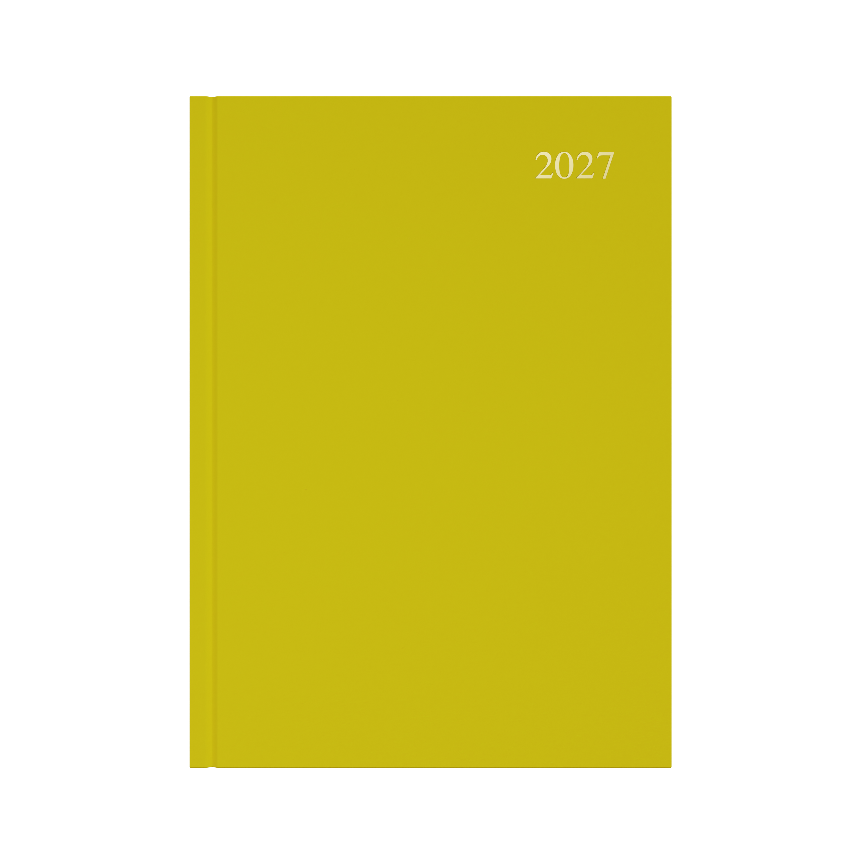 Collins Essential 2027 A4 day to a page diary yellow cover angled view