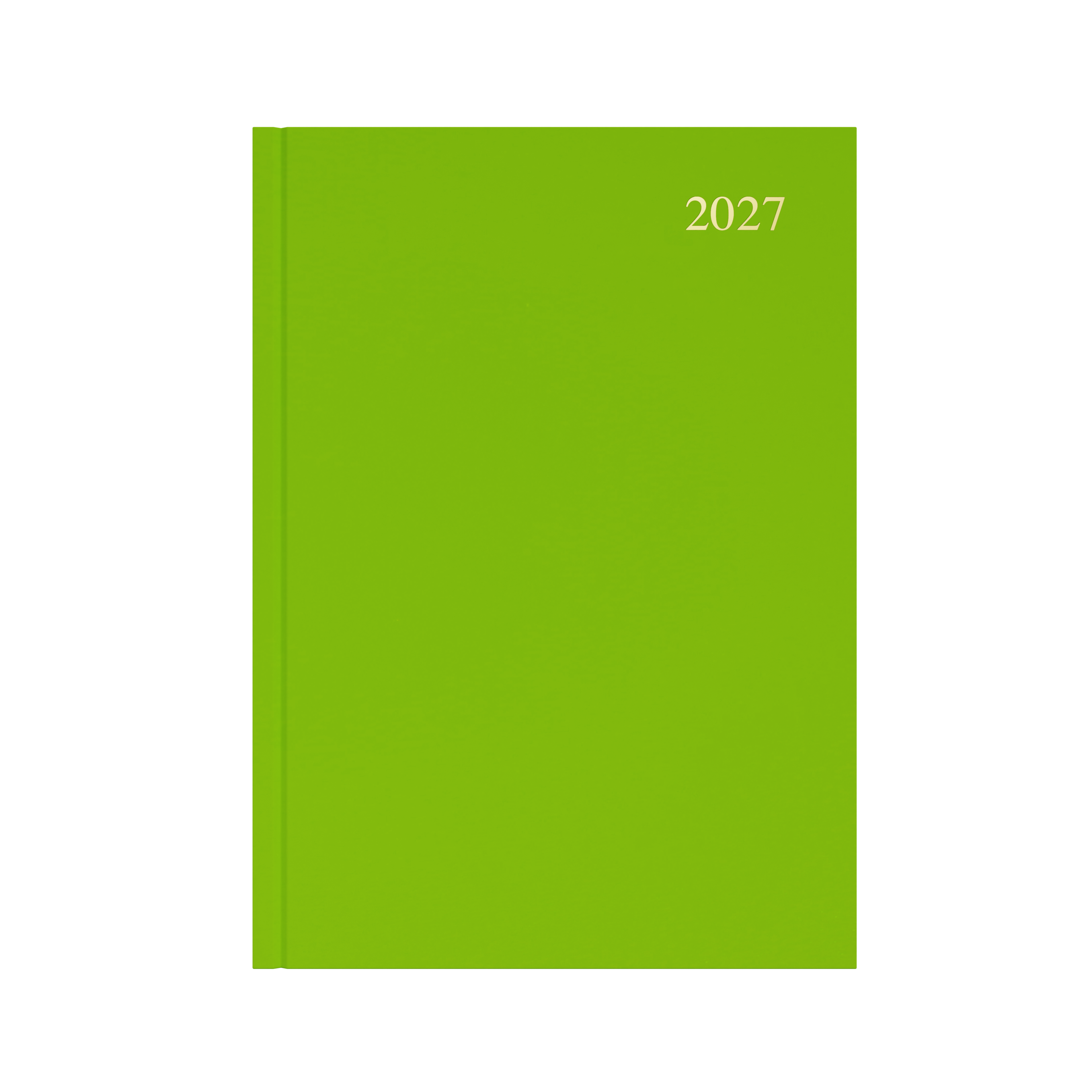 Collins Essential 2027 A4 week to view diary lime cover angled view