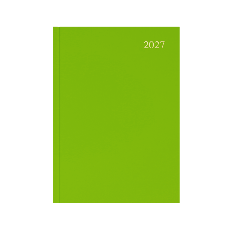 Collins Essential 2027 A4 week to view diary lime cover angled view