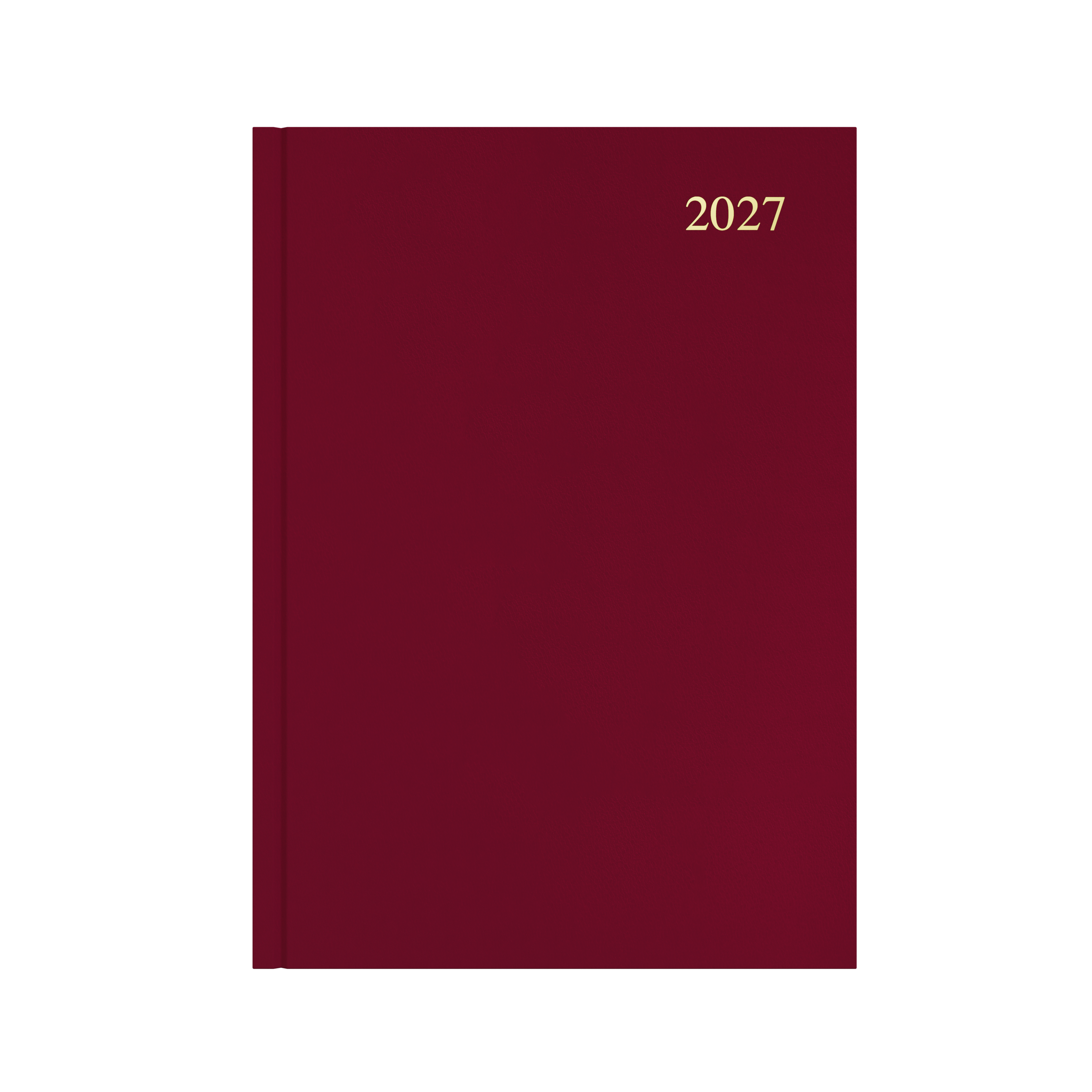 Collins Essential 2027 A4 week to view diary maroon cover angled view