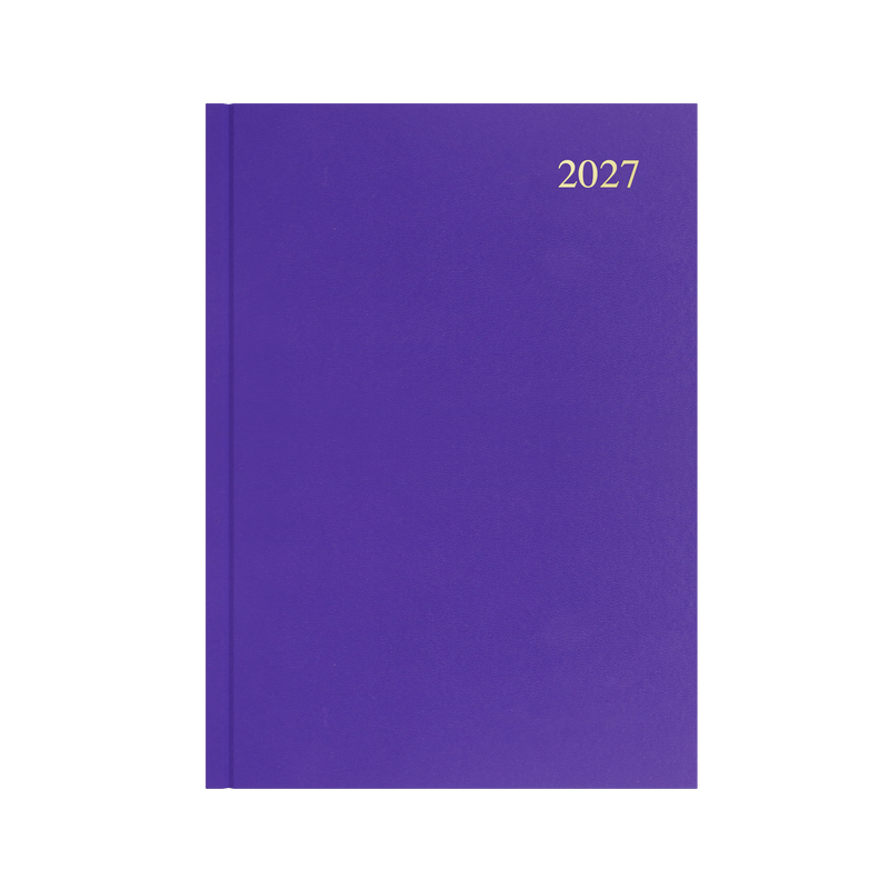 Collins Essential 2027 A4 week to view diary purple cover angled view