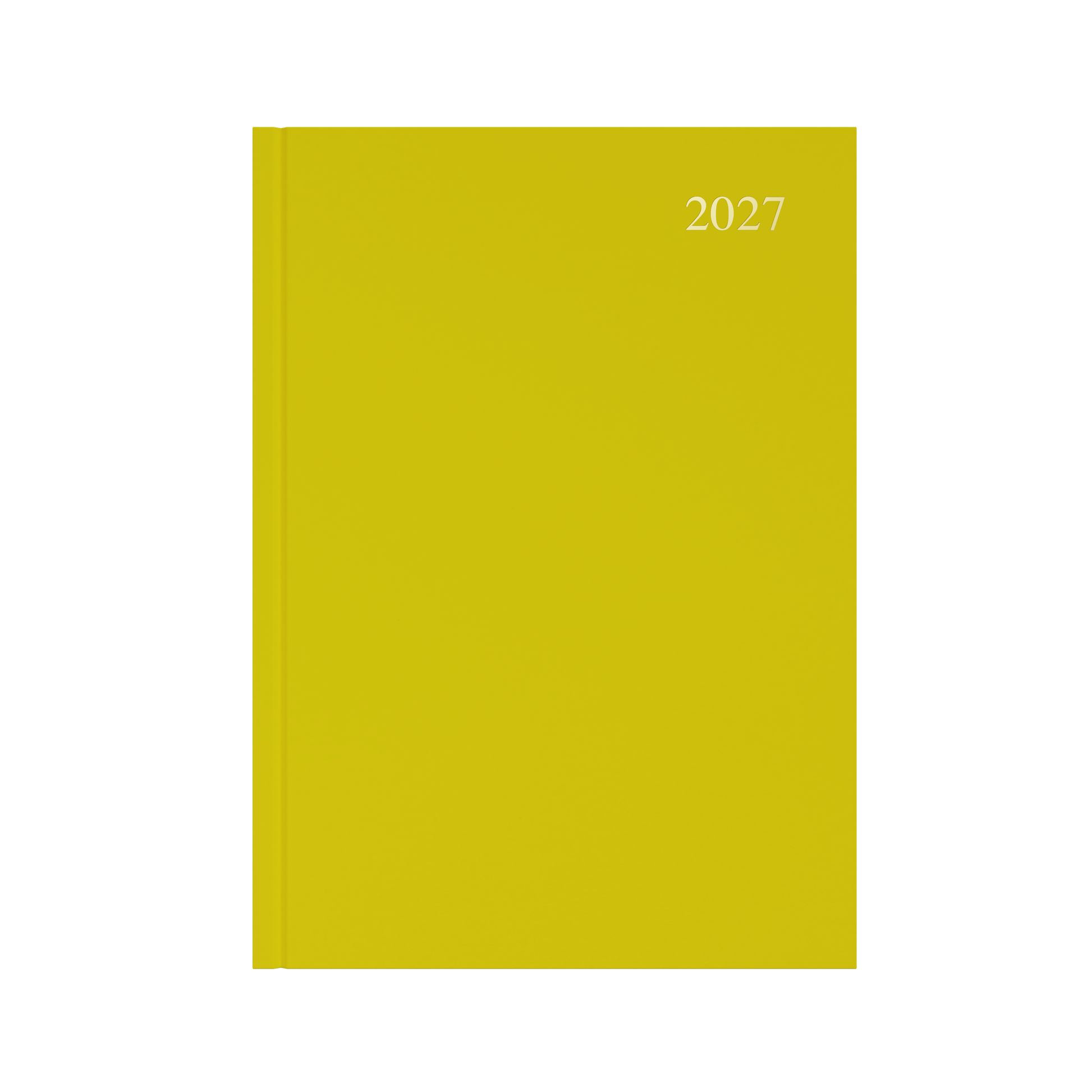Collins Essential 2027 A4 week to view diary yellow cover angled view
