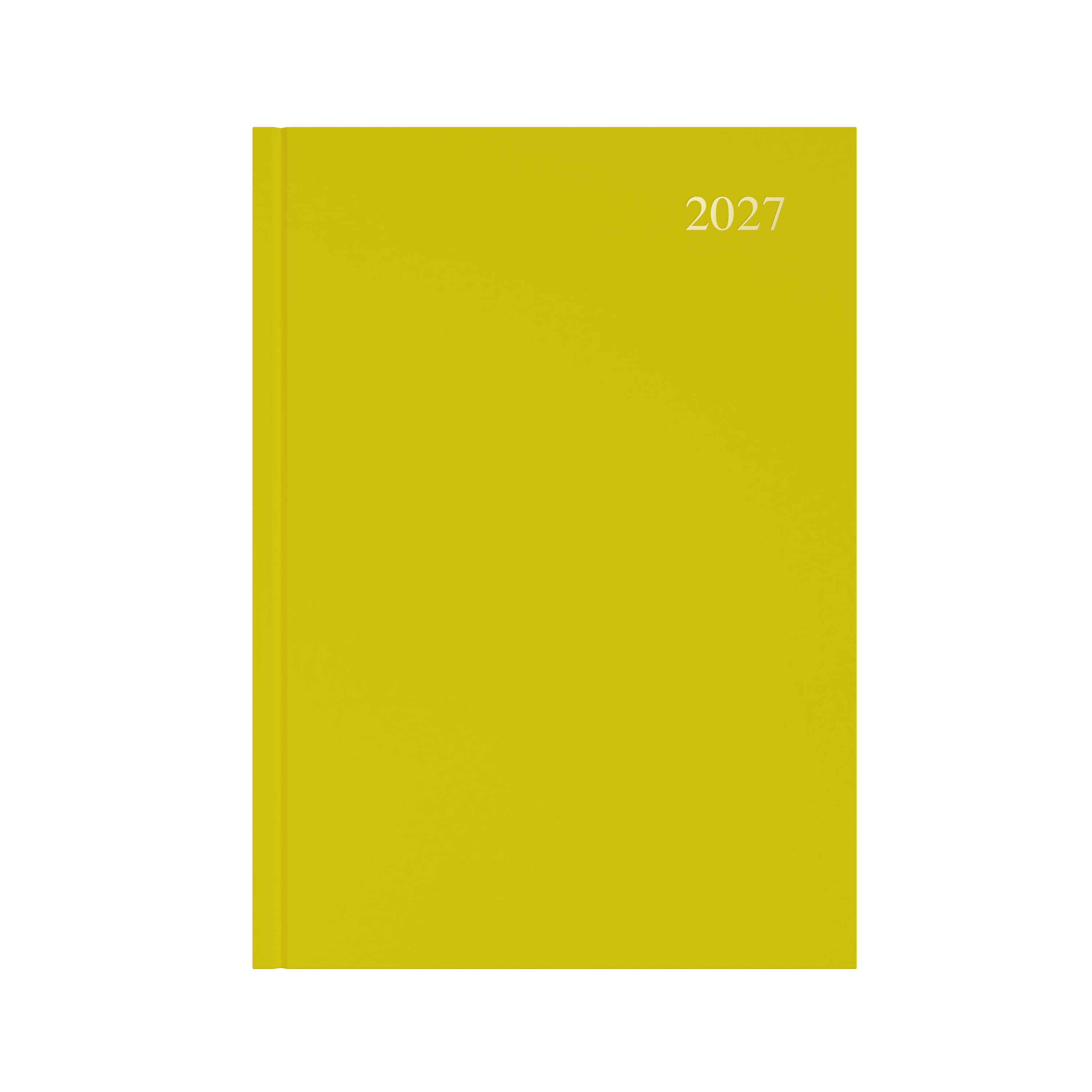 Collins Essential 2027 A4 week to view diary yellow cover angled view