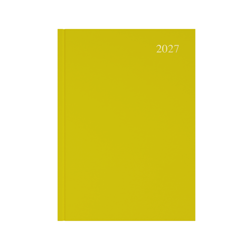 Collins Essential 2027 A4 week to view diary yellow cover angled view