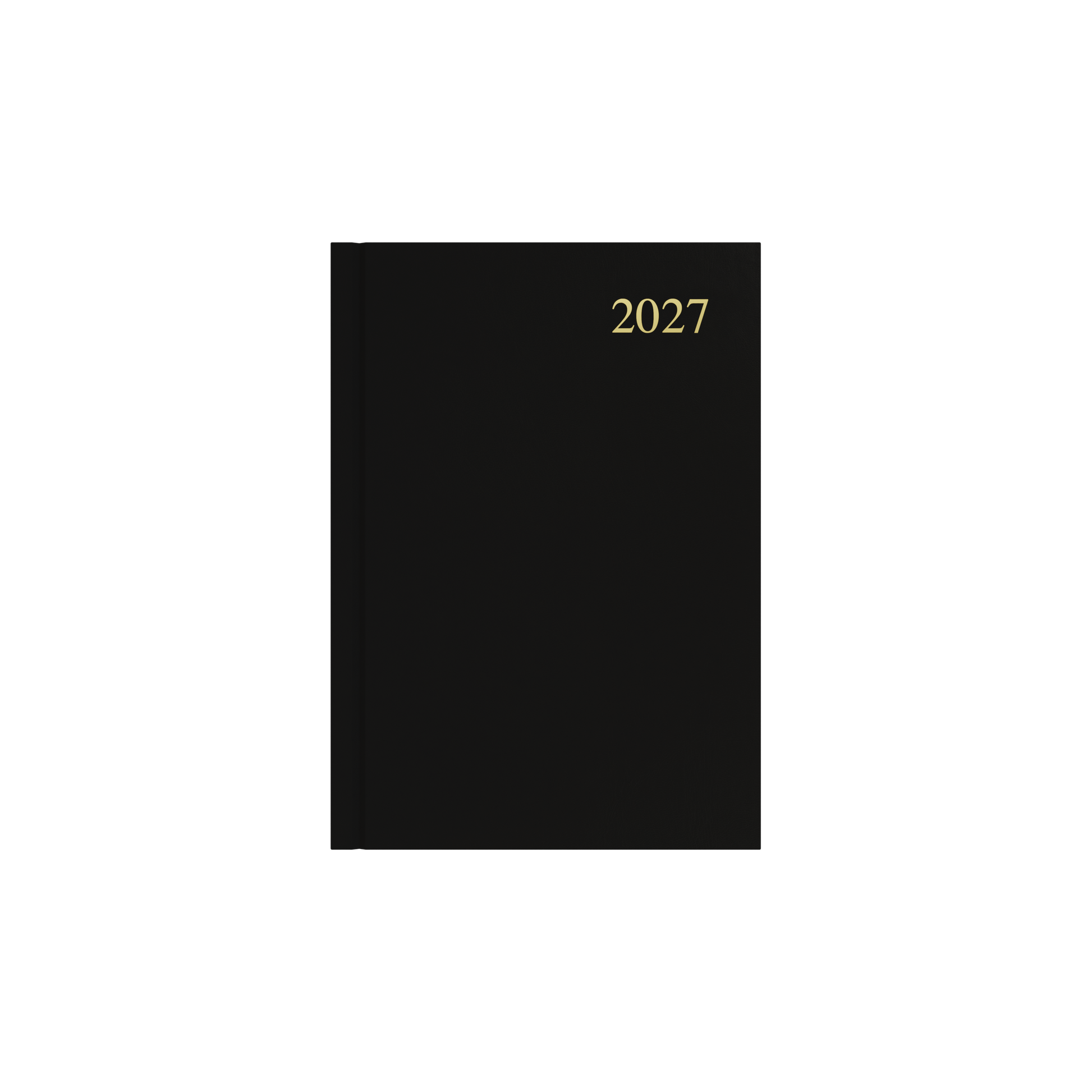 Collins Essential 2027 A5 day to a page diary black cover angled view