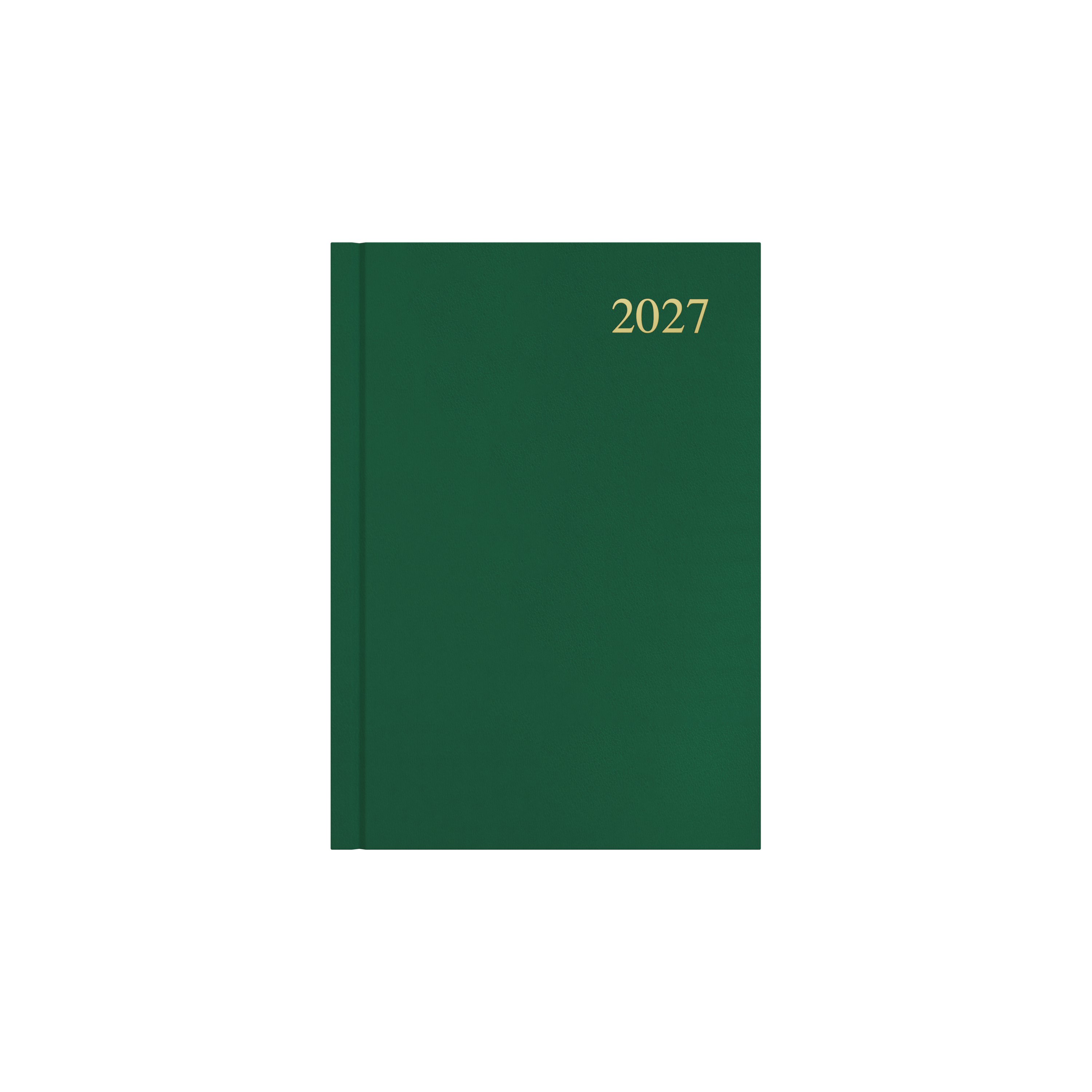 Collins Essential 2027 A5 day to a page diary green cover angled view