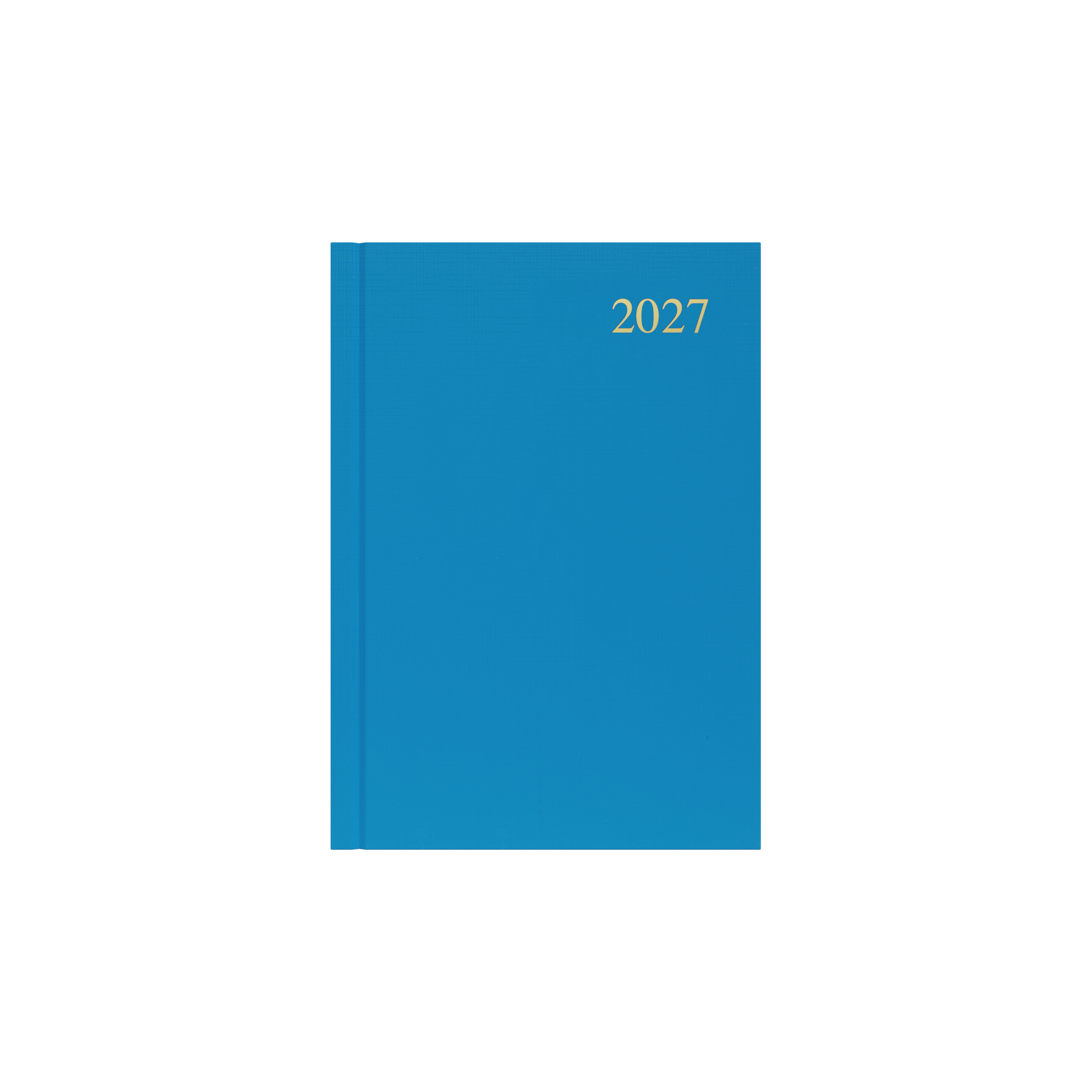 Collins Essential 2027 A5 day to a page diary light blue cover angled view
