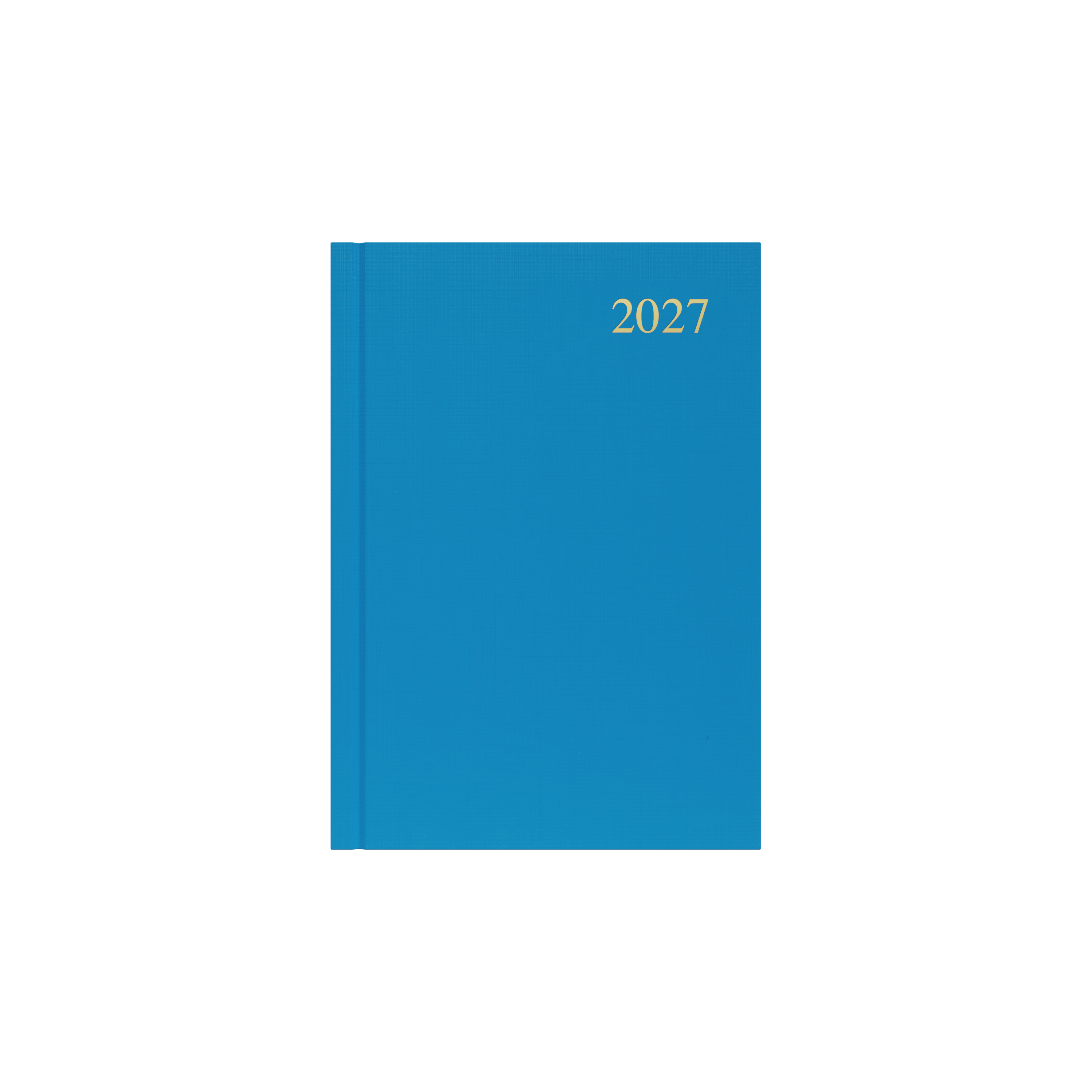 Collins Essential 2027 A5 day to a page diary light blue cover angled view