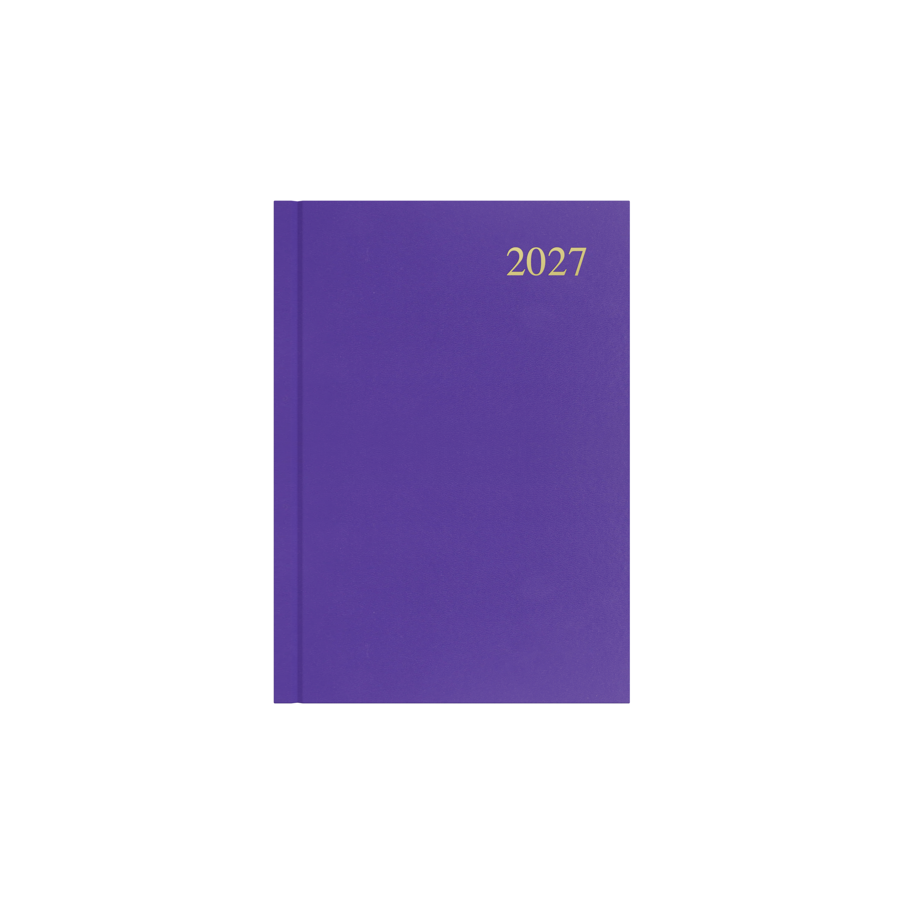 Collins Essential 2027 A5 day to a page diary purple cover angled view