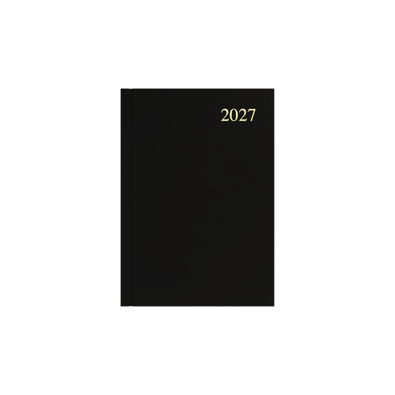 Collins Essential 2027 A5 week to view diary black cover angled view