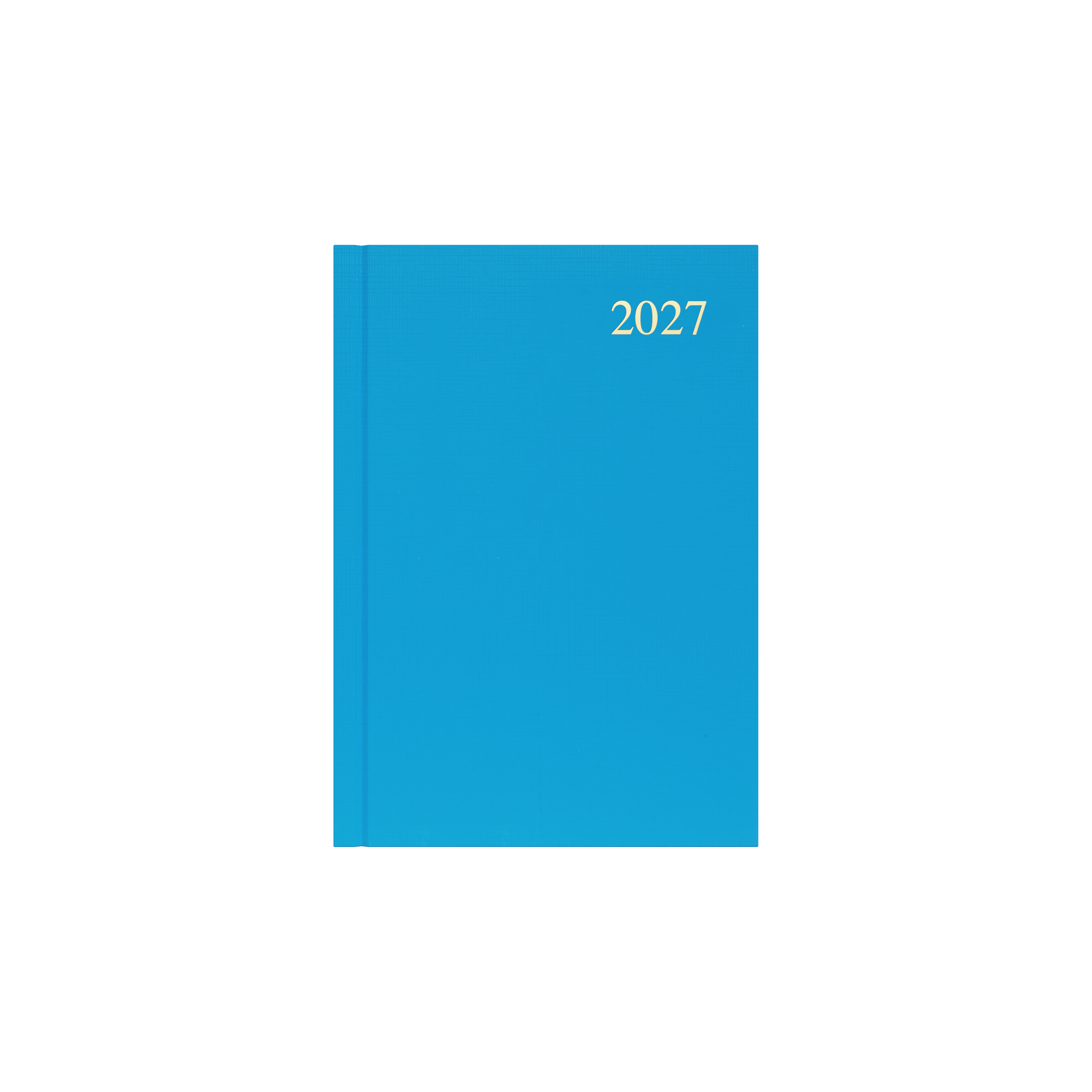 Collins Essential 2027 A5 week to view diary light blue cover angled view