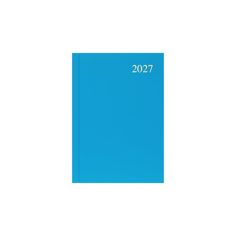 Collins Essential 2027 A5 week to view diary light blue cover angled view