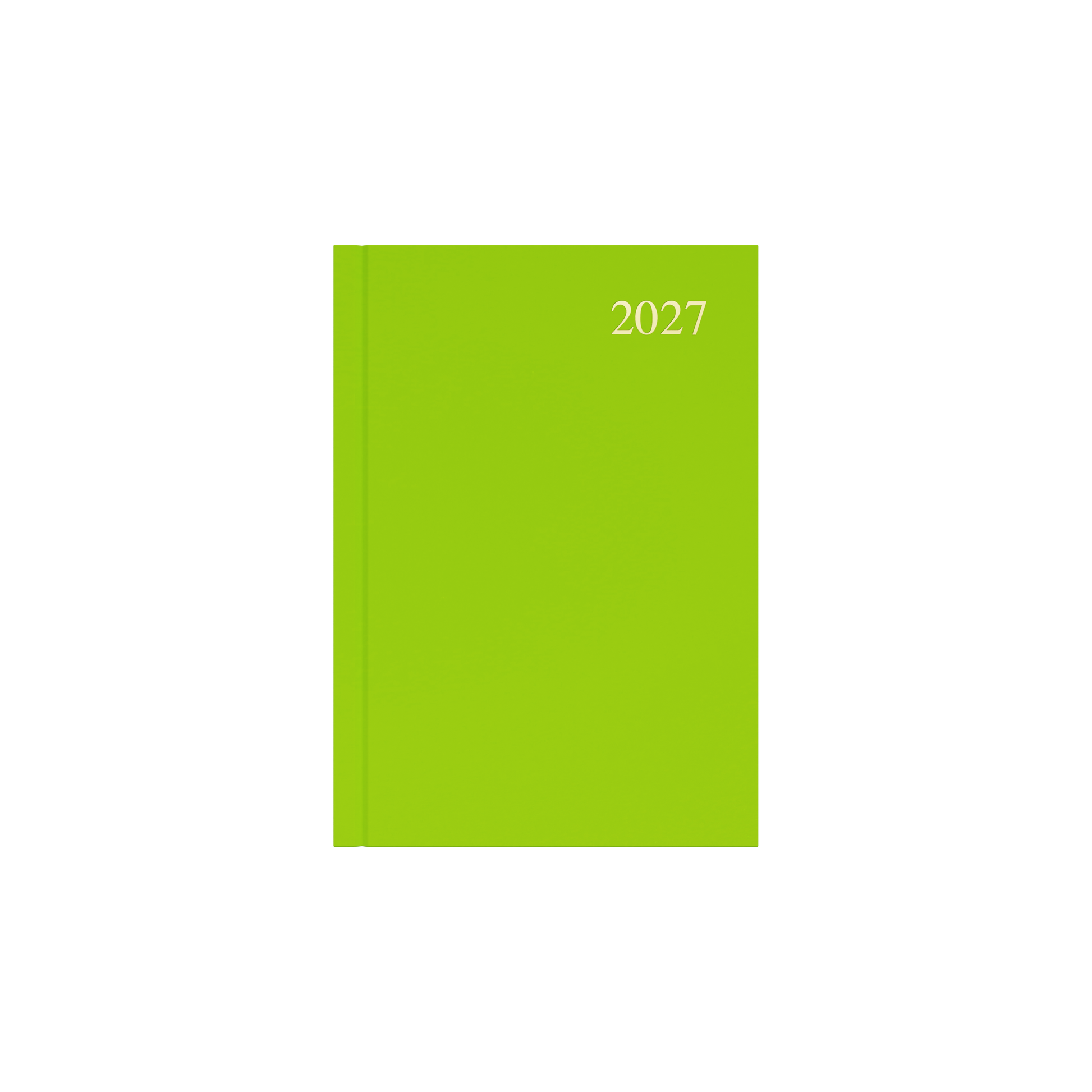 Collins Essential 2027 A5 week to view diary lime cover angled view