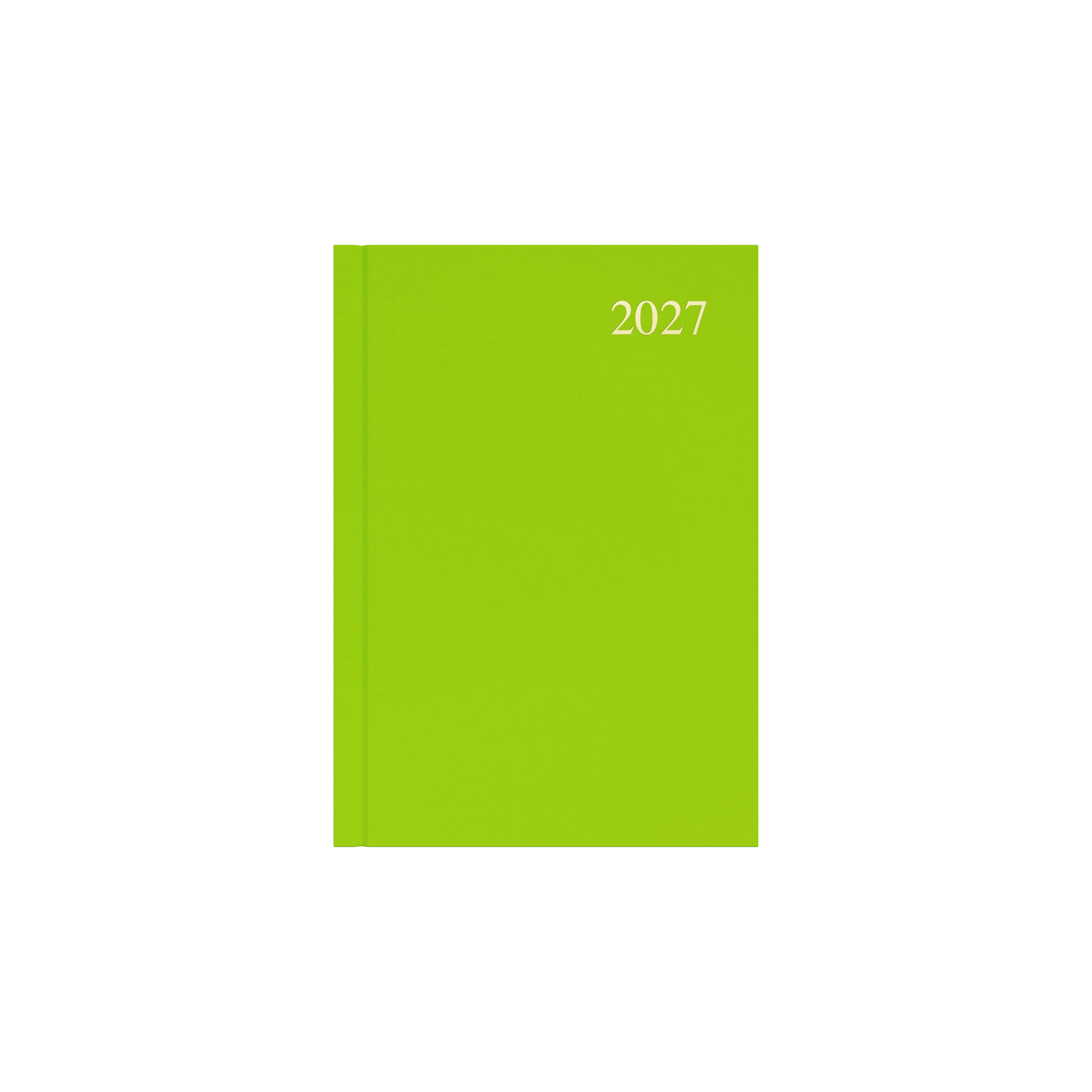 Collins Essential 2027 A5 week to view diary lime cover angled view