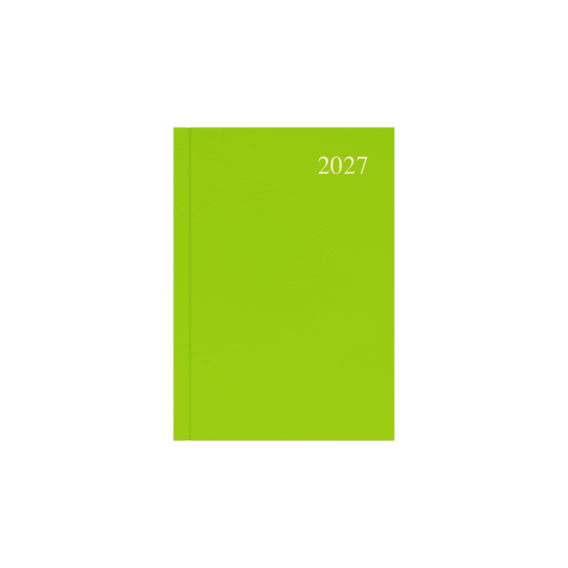 Collins Essential 2027 A5 week to view diary lime cover angled view