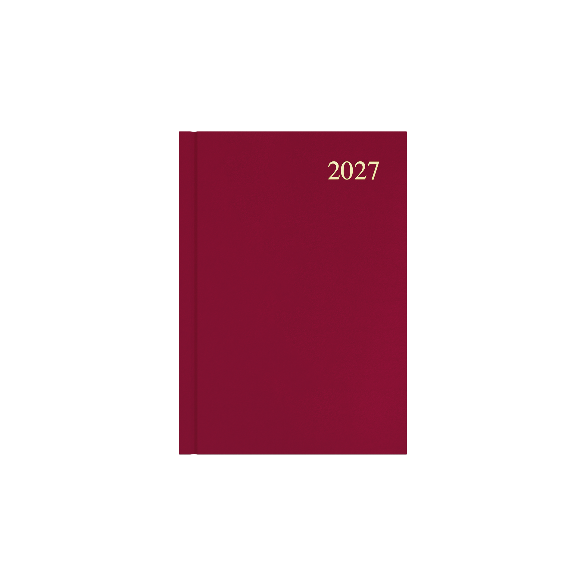 Collins Essential 2027 A5 week to view diary maroon cover angled view