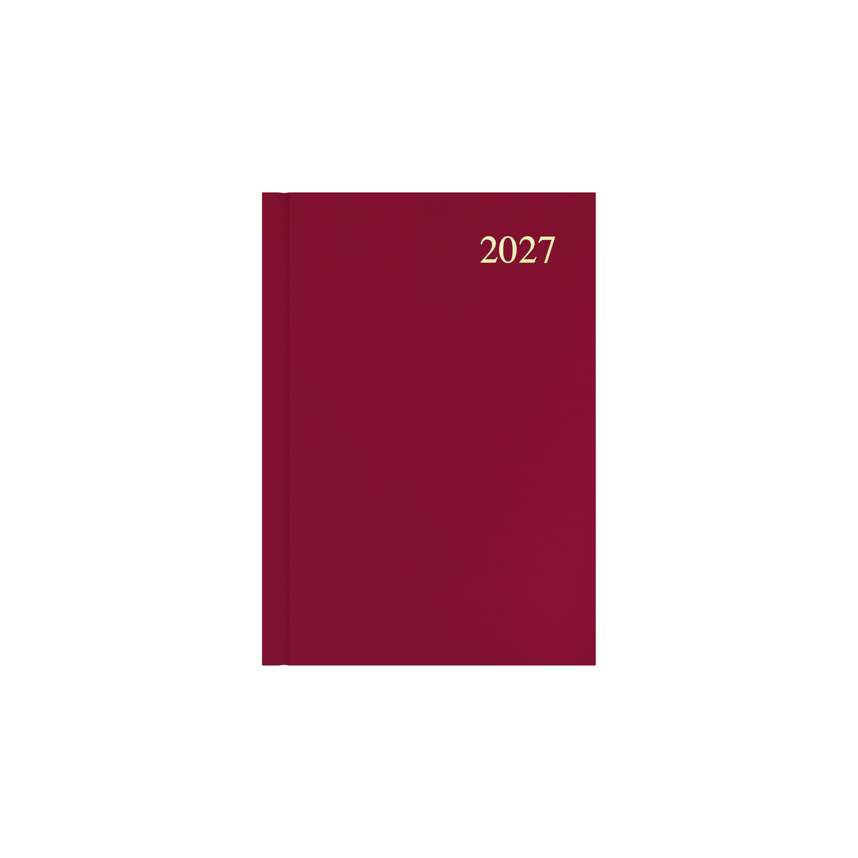 Collins Essential 2027 A5 week to view diary maroon cover angled view