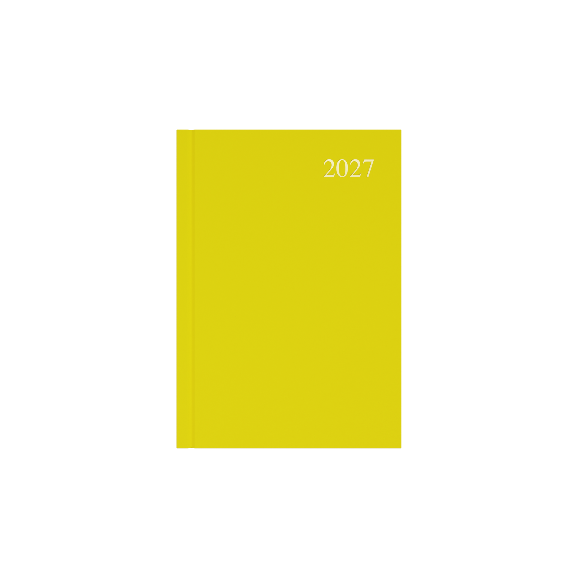Collins Essential 2027 A5 week to view diary yellow cover angled view
