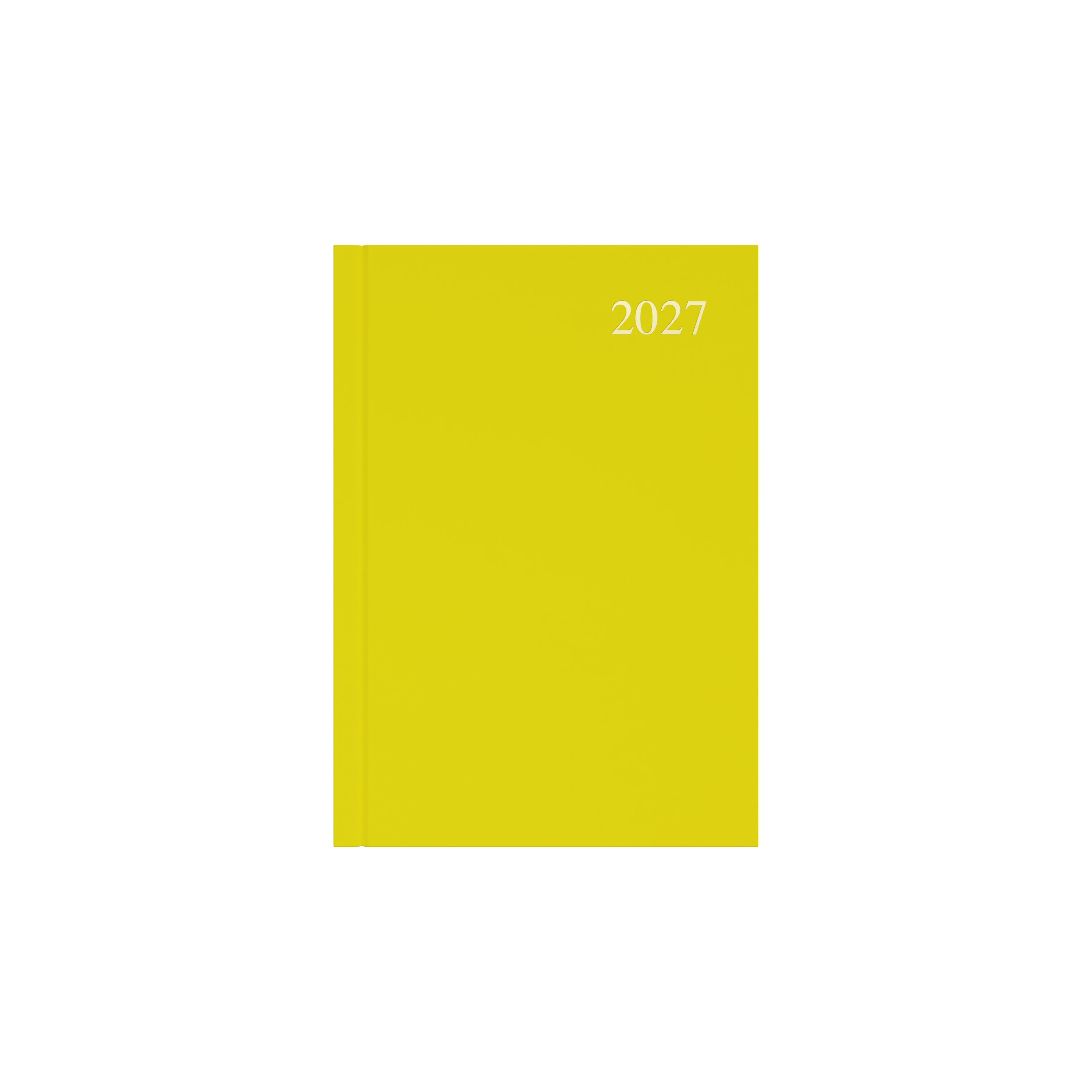 Collins Essential 2027 A5 week to view diary yellow cover angled view