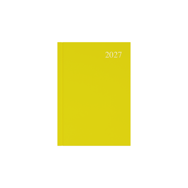Collins Essential 2027 A5 week to view diary yellow cover angled view
