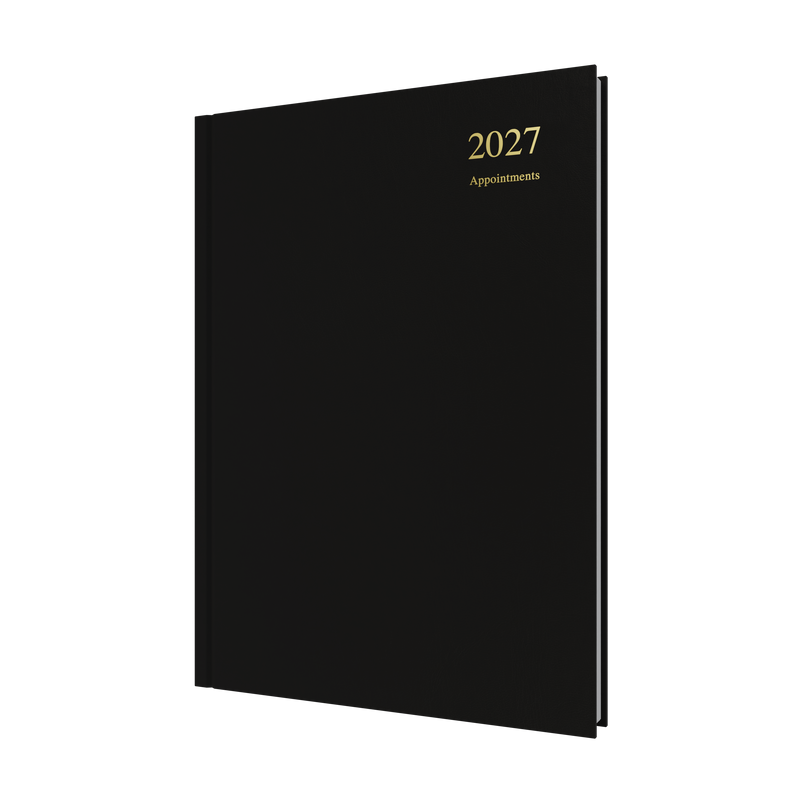 Collins Essential Appointment 2027 A4 Day to a Page Diary Black front cover