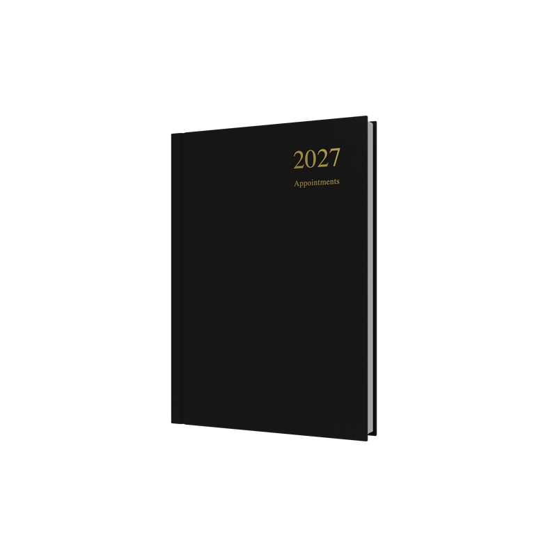 Collins Essential Appointment 2027 A5 Day to a Page Diary Black front cover