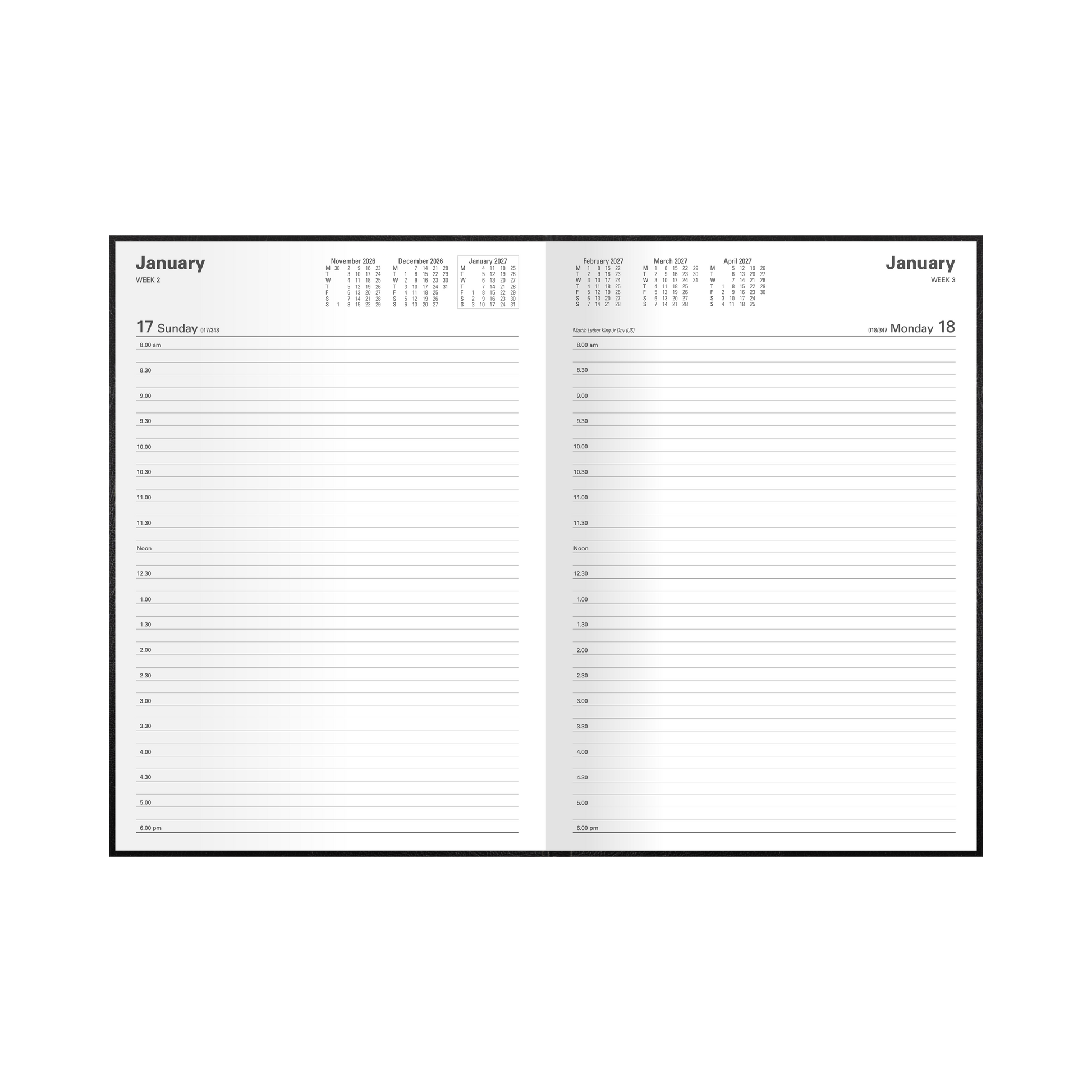 Kyoto 2027 A4 Day to Page Black angled view