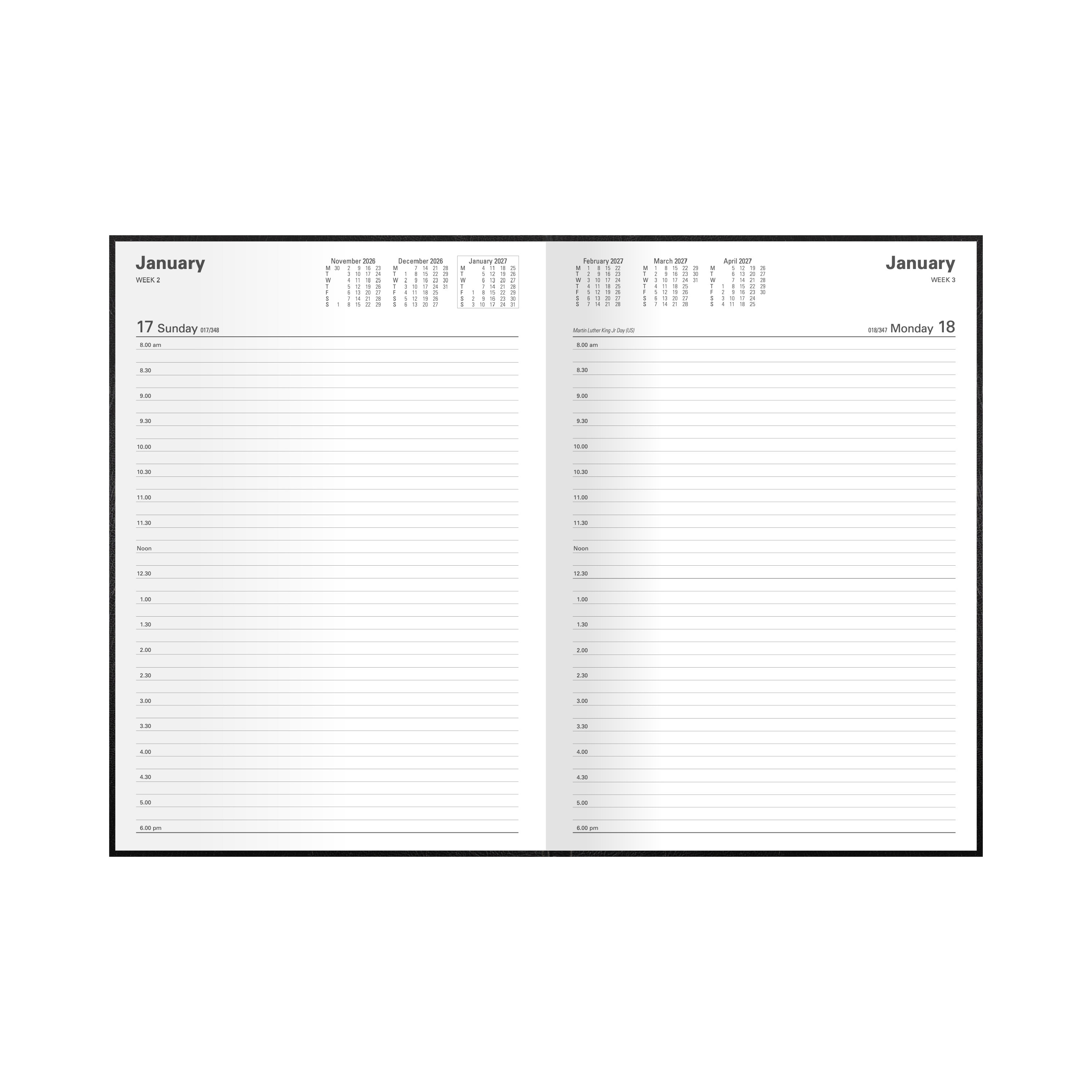 Kyoto 2027 A4 Day to Page Black angled view