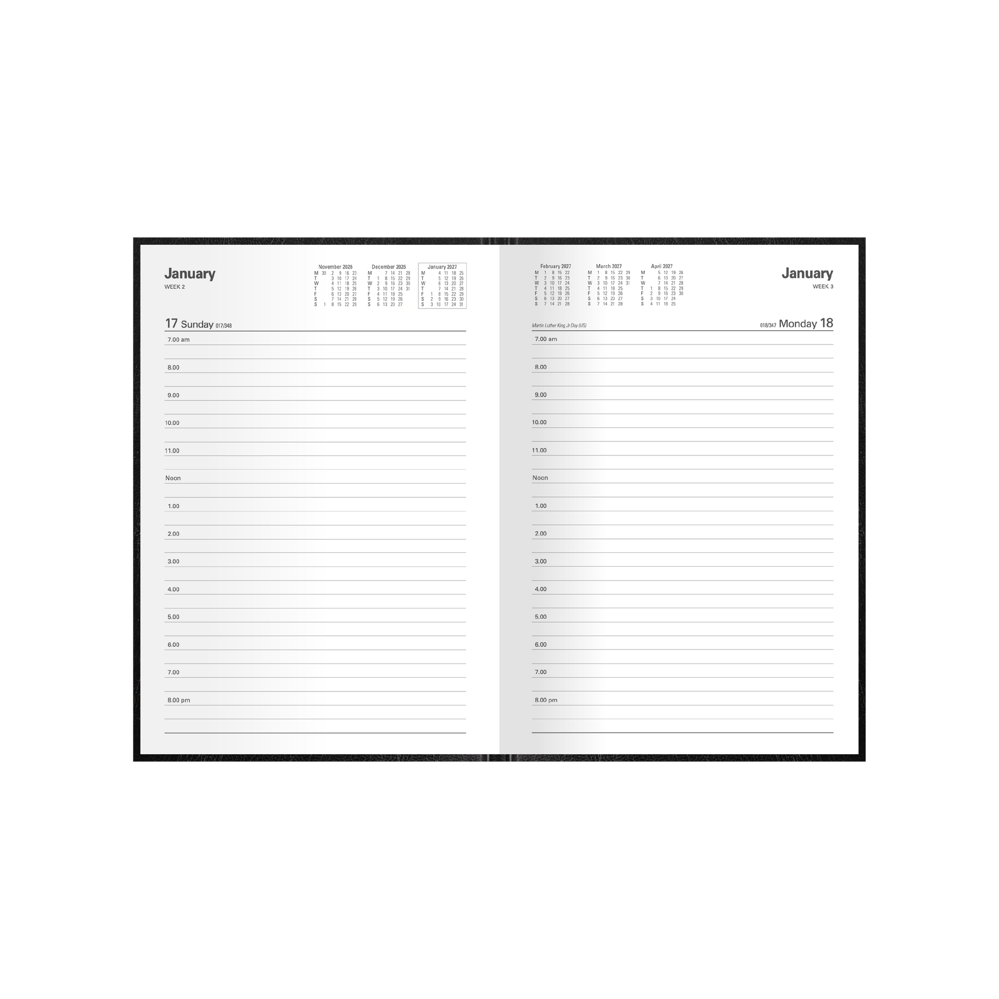 Kyoto 2027 A5 Day to Page Black angled view