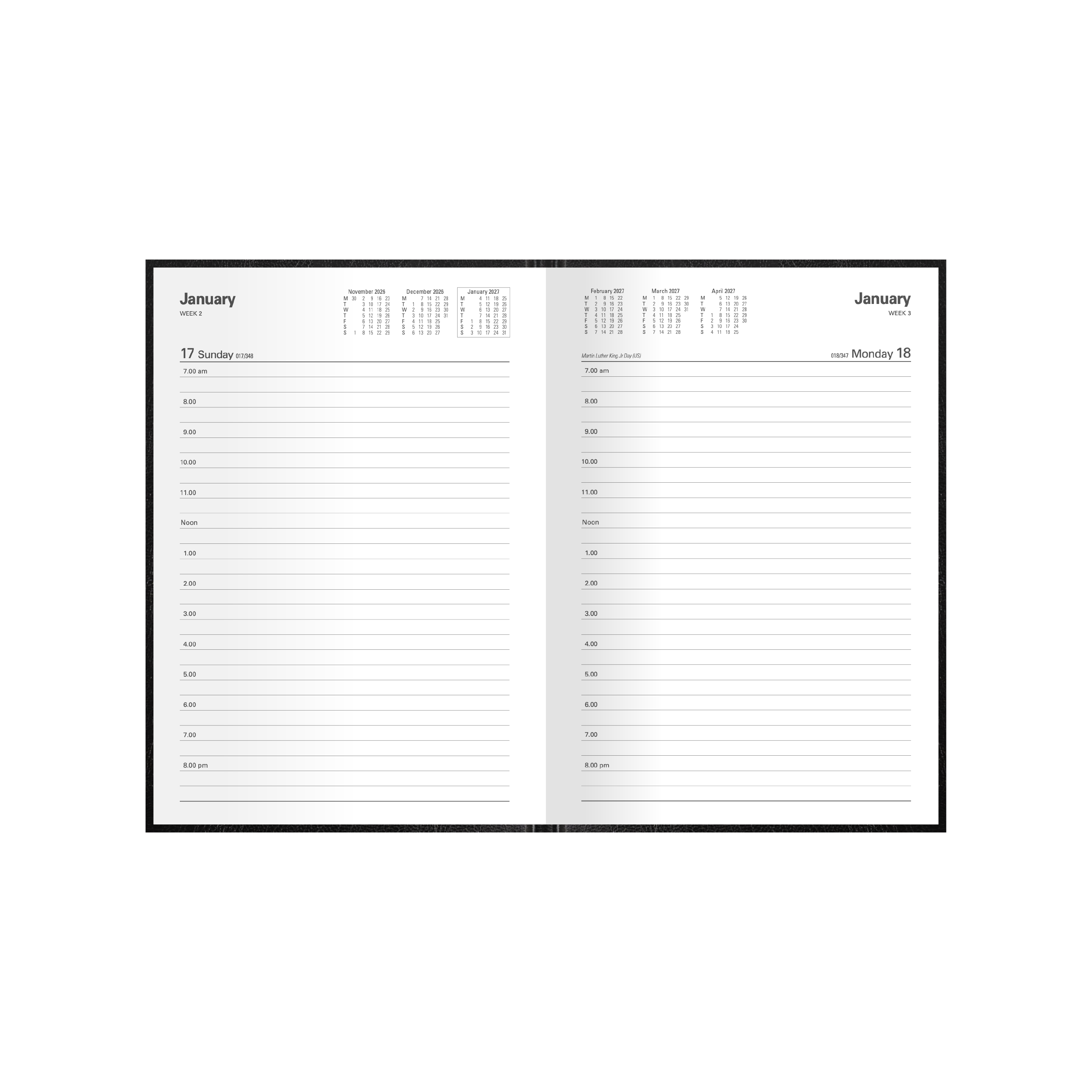 Kyoto 2027 A5 Day to Page Black angled view