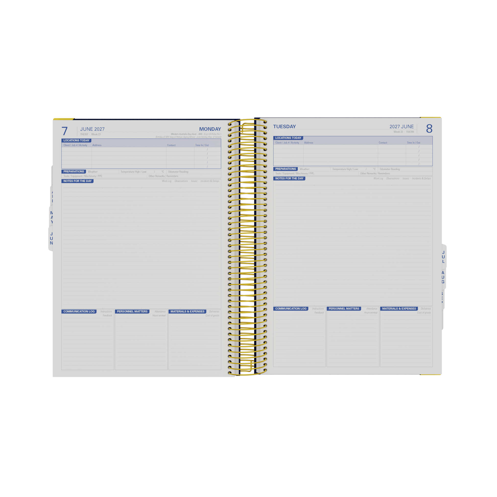 Collins Site Diary 2027 A4 Day to Page Navy angled view
