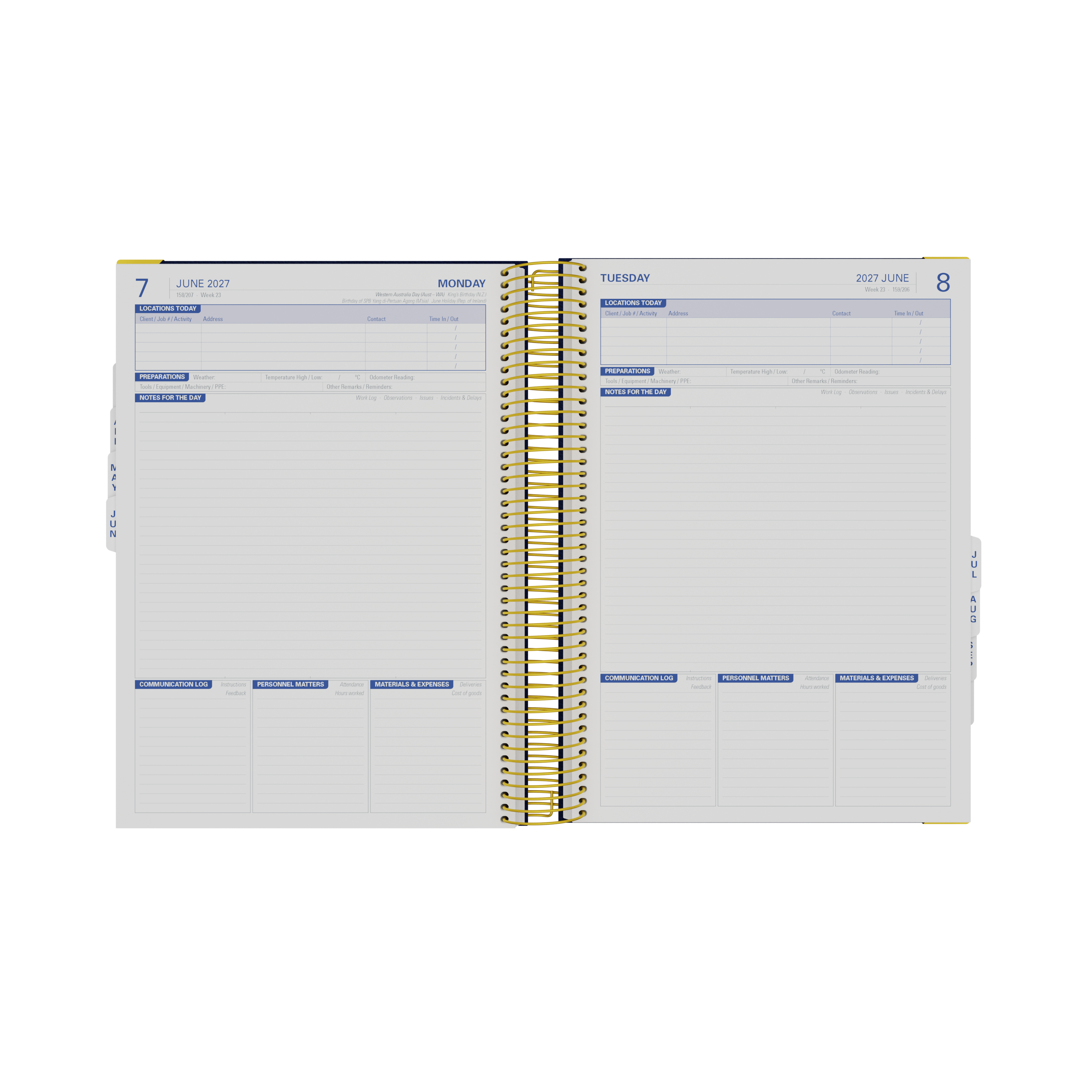Collins Site Diary 2027 A4 Day to Page Navy angled view