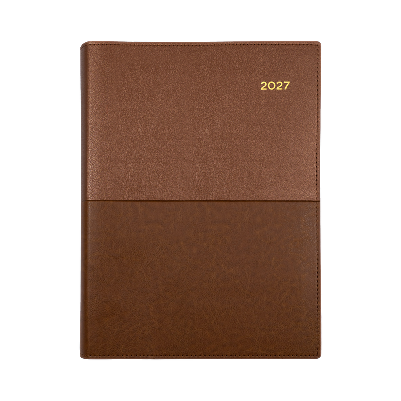 Collins Vanessa 2027 A5 Week to View Diary Tan angled view