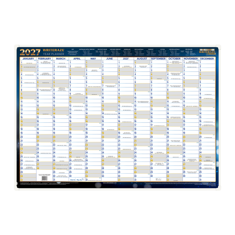 Collins Writeraze 2027 500x700mm framed laminated planner front view