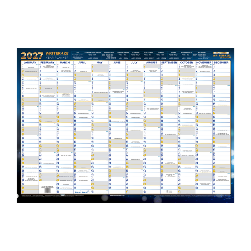 Collins Writeraze 2027 500x700mm laminated planner front view
