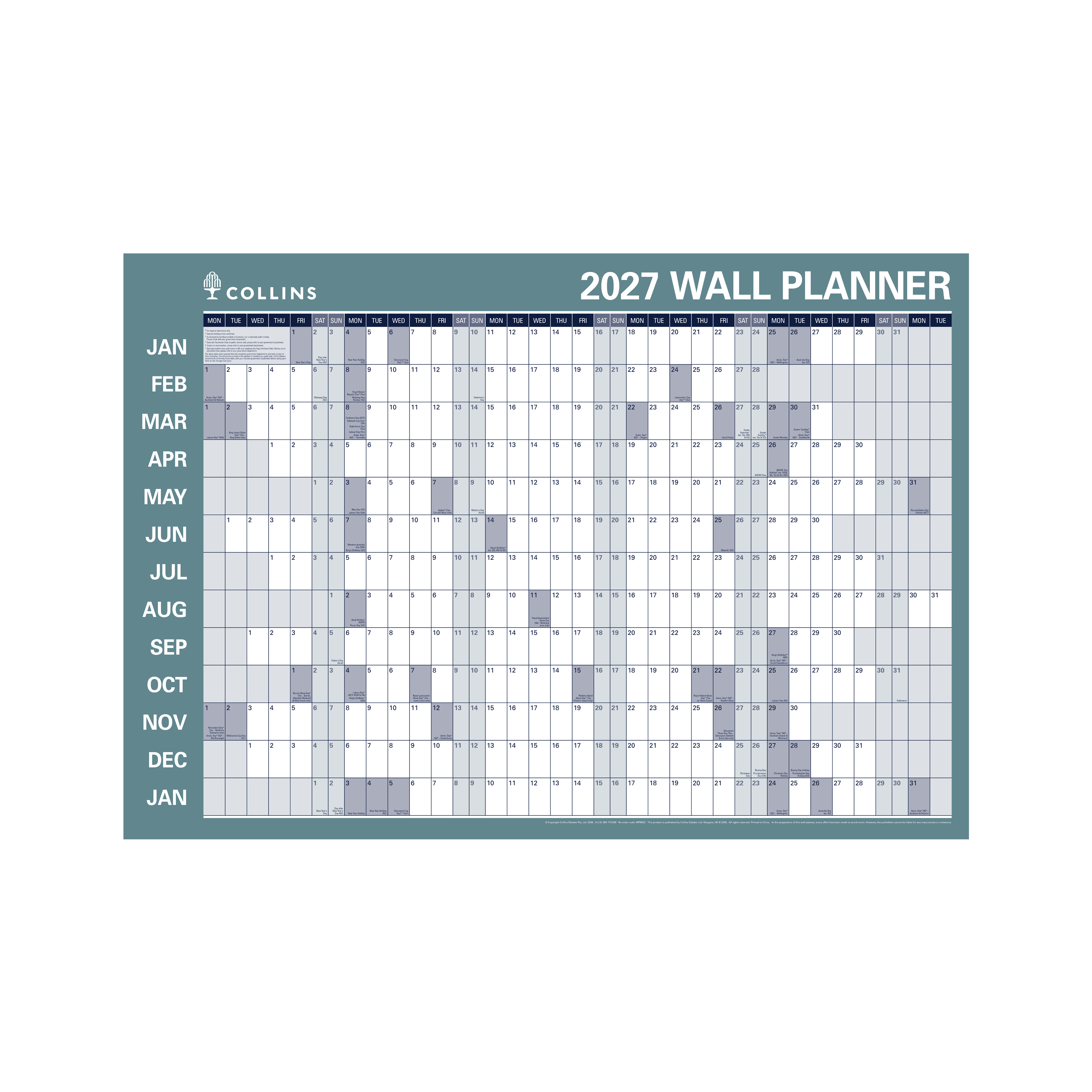 Collins Writeraze 2027 686x990mm laminated roll-up planner angled view