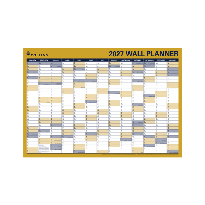 Collins Writeraze 2027 686x990mm laminated roll-up planner layout detail