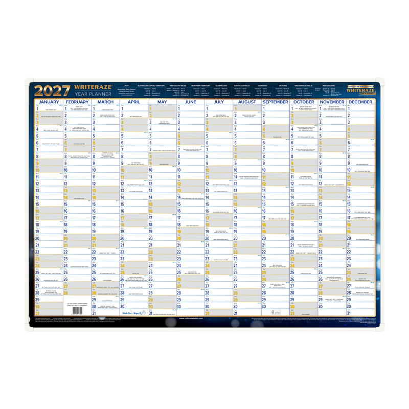 Collins Writeraze 2027 700x1000mm framed laminated planner front view
