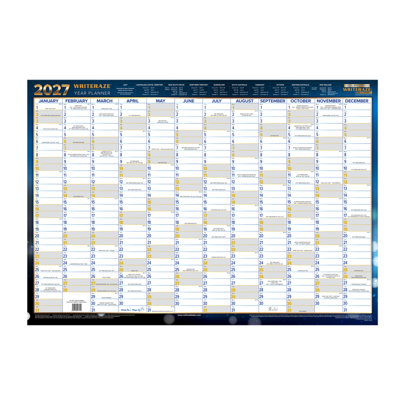 Collins Writeraze 2027 700x1000mm laminated planner front view