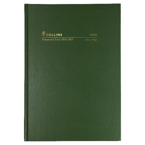 Collins Casebound Financial Year Diary 2026-2027 A4 One Day To A Page Green