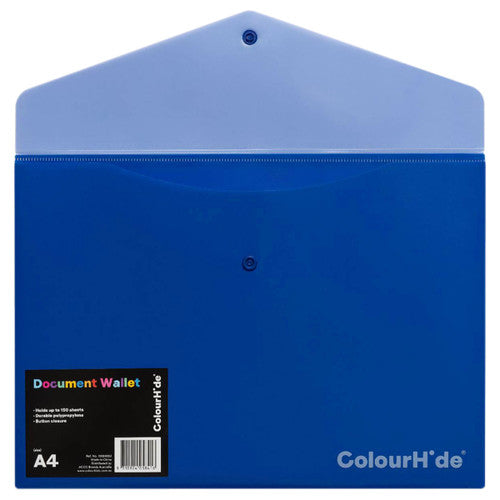 ColourHide PP Document Wallet with Button Closure A4 Blue Pack of 10