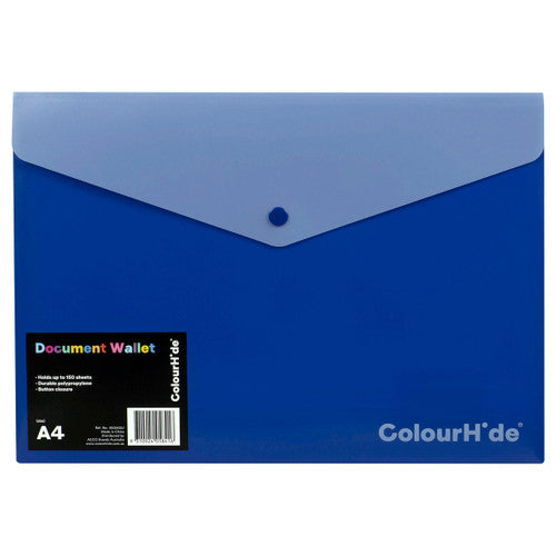 ColourHide PP Document Wallet with Button Closure A4 Blue Pack of 10