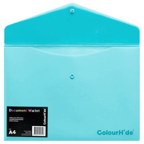 ColourHide PP Document Wallet with Button Closure A4 Aqua Pack of 10