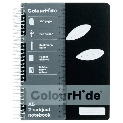 ColourHide A5 2-Subject Notebook 300 Pages Black Pack of 5
