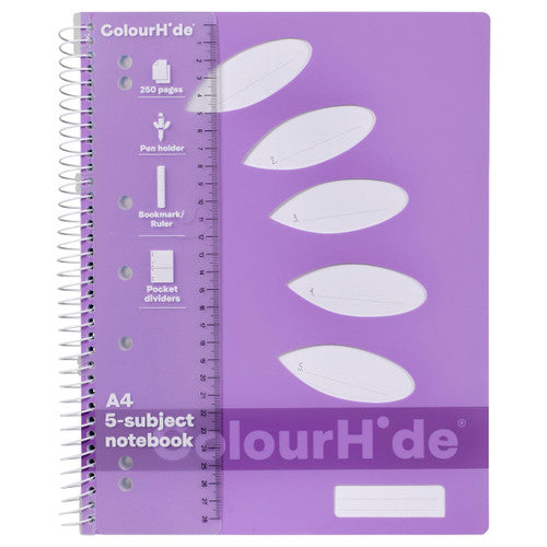 ColourHide 5 Subject Book A4 250 Page Purple Pack of 5