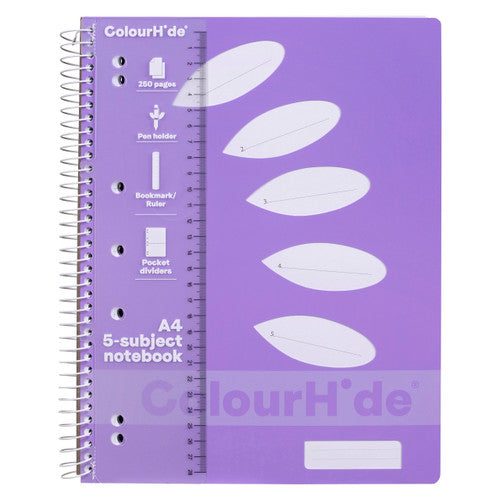 ColourHide 5 Subject Book A4 250 Pages Lavender Pack of 5